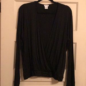 Black Faux Wrap Knit Top
